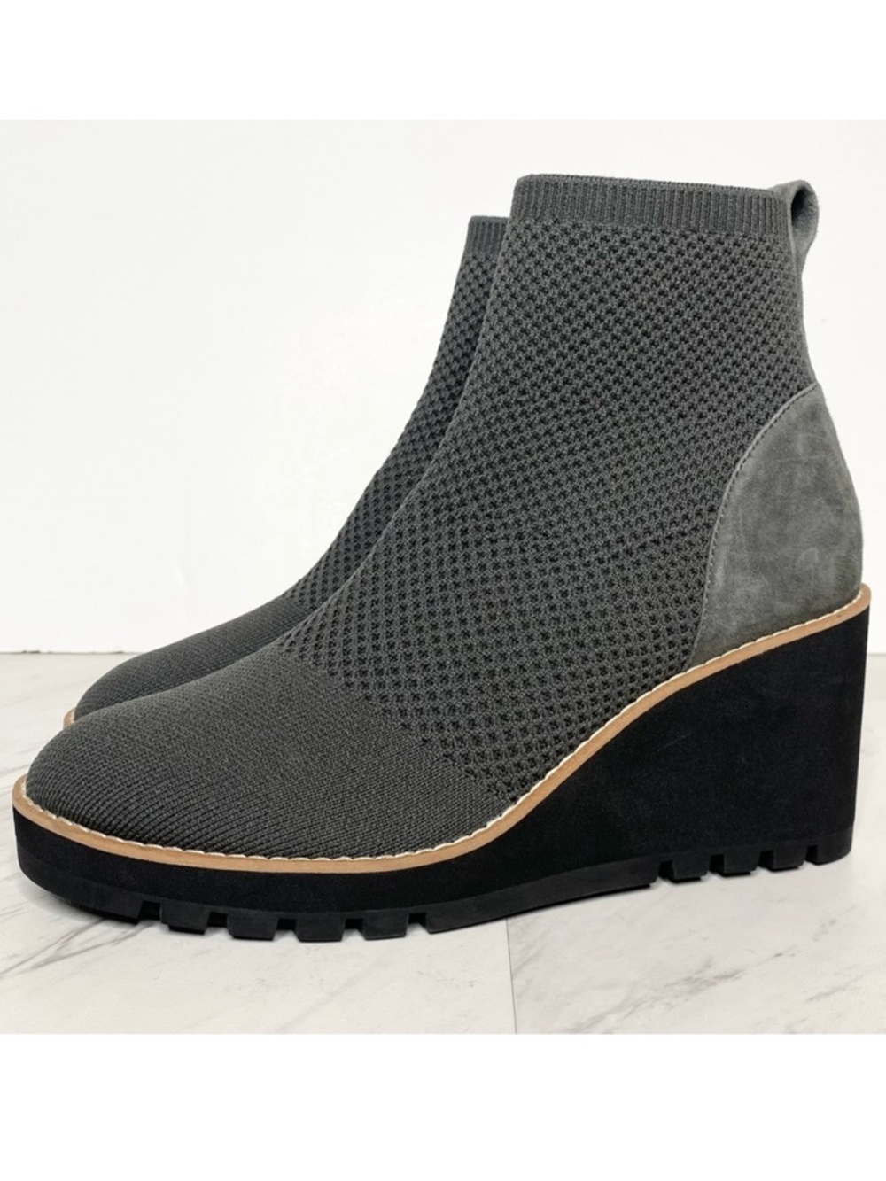 New! Eileen Fisher London Gray Knit Wedge Heel Bootie 7